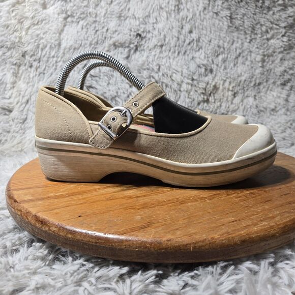 Dansko Vegan Valerie Mary Jane Women 9.5-10 EU 40 Shoe Beige Canvas Buckle Clogs - Picture 13 of 13